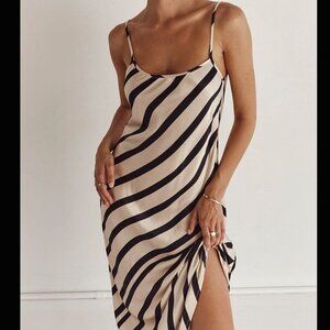 DISSH PIPPA STONE SATIN SLIP MIDI DRESS